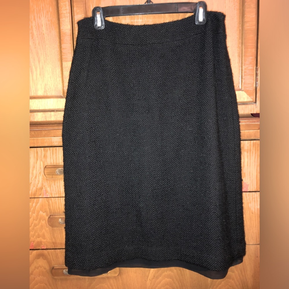 Vintage Banana Republic Black Boucle Tweed Wool blend silk trim A-line skirt  10